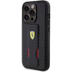 Ferrari Carbon Grip Stand kryt pre iPhone 15 Pro Max, čierny