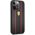 Ferrari PU Carbon Effect Metal Logo kryt pre iPhone 14 Pro Max, čierny