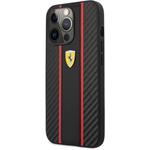 Ferrari PU Carbon Effect Metal Logo kryt pre iPhone 14 Pro Max, čierny