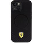 Ferrari PU Leather Bottom Carbon MagSafe kryt pre iPhone 15 Plus, čierny