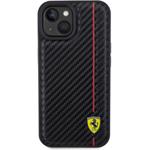 Ferrari PU Leather Carbon Vertical Red Line kryt pre iPhone 15, čierny