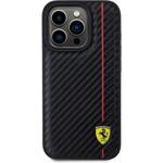 Ferrari PU Leather Carbon Vertical Red Line kryt pre iPhone 15 Pro, čierny