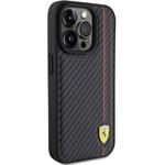 Ferrari PU Leather Carbon Vertical Red Line kryt pre iPhone 15 Pro, čierny