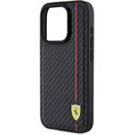 Ferrari PU Leather Carbon Vertical Red Line kryt pre iPhone 15 Pro, čierny