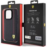 Ferrari PU Leather Carbon Vertical Red Line kryt pre iPhone 15 Pro, čierny