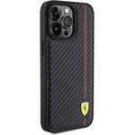 Ferrari PU Leather Carbon Vertical Red Line kryt pre iPhone 15 Pro Max, čierny