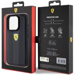 Ferrari PU Leather Hot Stamp Groove Pattern kryt pre iPhone 15 Pro, čierny