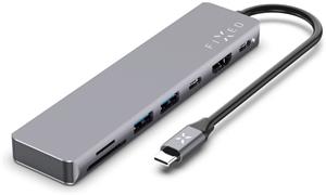 Fixed 7-portový hliníkový USB-C HUB, DOCK Card pre notebooky a tablety, šedý