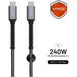 Fixed Armor nabíjací a dátový odolný kábel 240W USB-C/USB-C, PD, 1.2m, 240W, sivý