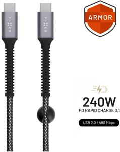 Fixed Armor nabíjací a dátový odolný kábel 240W USB-C/USB-C, PD, 1.2m, 240W, sivý