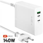 Fixed Charging Station sieťová GaN nabíjačka s 2x USB-C a USB výstupom, podpora PD 3.1, 140W, biela