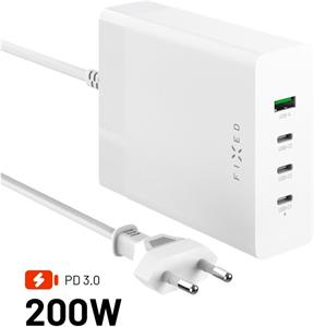 Fixed Charging Station sieťová GaN nabíjačka s 3x USB-C a USB výstupom, podpora PD 3.0, 200W, biela, (rozbalené)