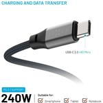 Fixed dlhý magnetický nabíjací a dátový opletený kábel s konektormi USB-C/USB-C a podporou PD, 2m, USB 2.0, 240W, sivý
