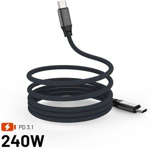 Fixed dlhý magnetický nabíjací a dátový opletený kábel s konektormi USB-C/USB-C a podporou PD, 2m, USB 2.0, 240W, sivý