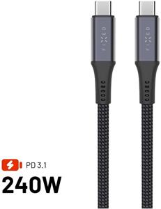 Fixed dlhý nabíjací a dátový opletený kábel s konektormi USB-C na USB-C, PD 3.1, 2 m, sivý