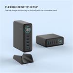 Fixed dokovacia GaN stanica s displejom, 4x USB-C a USB, PD 3.2, 140W, čierna