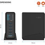 Fixed dokovacia GaN stanica s displejom, 4x USB-C a USB, PD 3.2, 140W, čierna