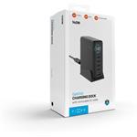 Fixed dokovacia GaN stanica s displejom, 4x USB-C a USB, PD 3.2, 140W, čierna