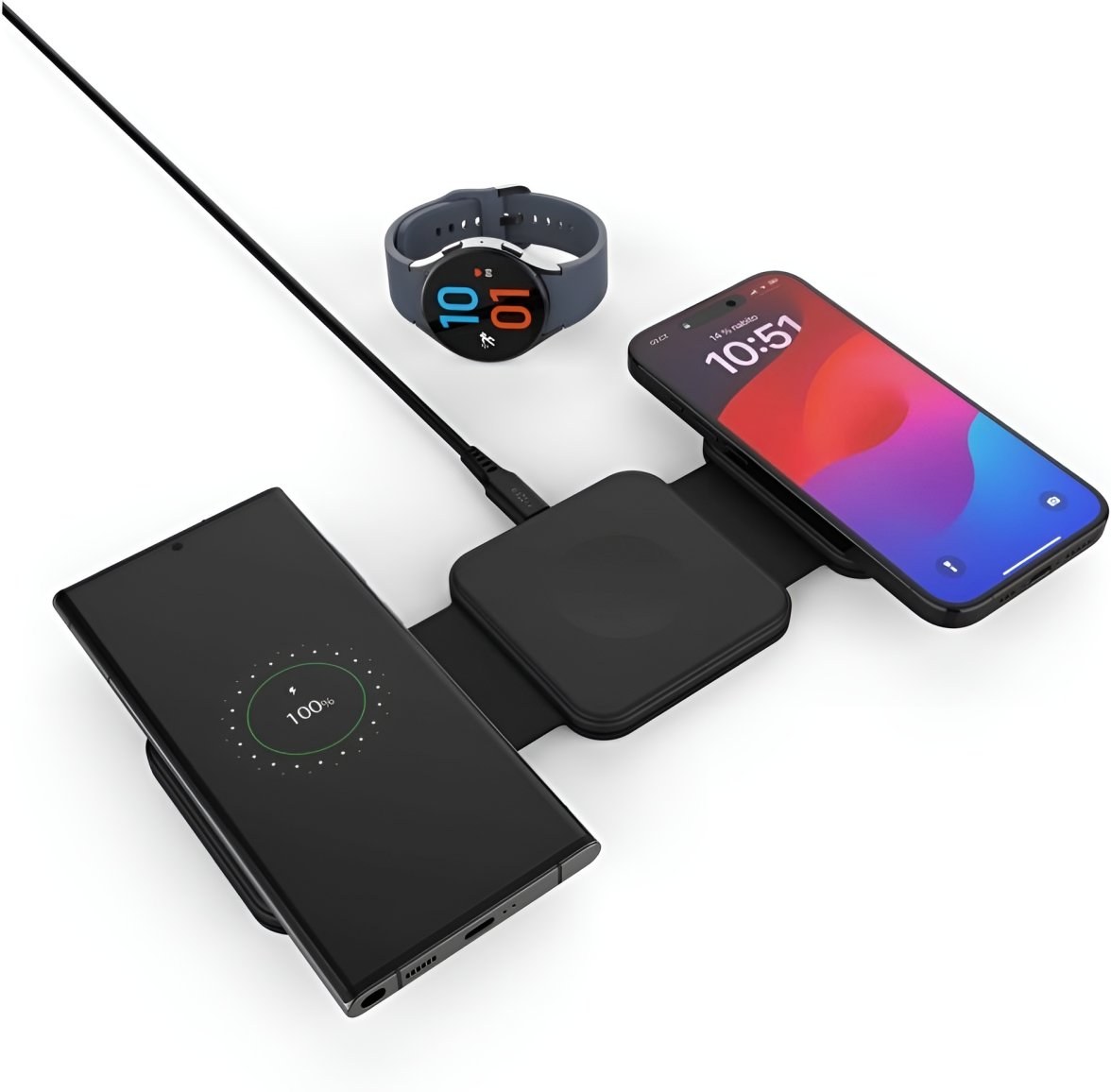 Fixed Flex bezdrôtová skladacia nabíjačka 3v1 pre Samsung, 15W+3W+15W, čierna, (rozbalené)