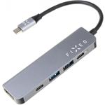 Fixed HUB Mini 5-portový hliníkový USB-C pro notebooky a tablety, sivý