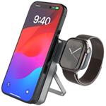 Fixed MagZen 5 Stand powerbanka so stojanom s integrovanou Apple Watch nabíjačkou a podporou MagSafe, 5 000 mAh, sivá