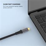 Fixed Media Cable, krátky opletený kábel s konektormi USB-C/USB-C, PD 3.1, 0.35m, USB4 Gen3 40Gbps, 8K60Hz, 240W, čierny