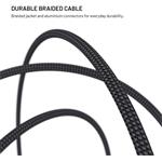 Fixed Media Cable, krátky opletený kábel s konektormi USB-C/USB-C, PD 3.1, 0.35m, USB4 Gen3 40Gbps, 8K60Hz, 240W, čierny