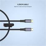 Fixed Media Cable, krátky opletený kábel s konektormi USB-C/USB-C, PD 3.1, 0.35m, USB4 Gen3 40Gbps, 8K60Hz, 240W, čierny