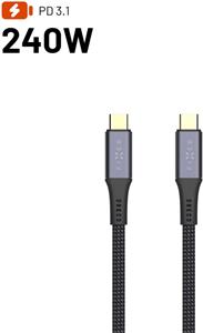Fixed Media Cable, krátky opletený kábel s konektormi USB-C/USB-C, PD 3.1, 0.35m, USB4 Gen3 40Gbps, 8K60Hz, 240W, čierny