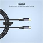 Fixed Media Cable, opletený kábel s konektormi USB-C/USB-C, PD 3.1, 2m, USB4 Gen3 40Gbps, 8K60Hz, 240W, čierny