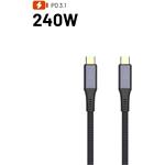 Fixed Media Cable, opletený kábel s konektormi USB-C/USB-C, PD 3.1, 2m, USB4 Gen3 40Gbps, 8K60Hz, 240W, čierny