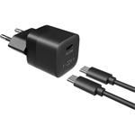 Fixed Mini set nabíjačky s USB-C výstupom a USB-C/USB-C káblom, PD, 1m, 20W, čierny