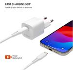 Fixed Mini set sieťovej GaN nabíjačky s USB-C výstupom a USB-C/USB-C káblom, podpora PD, 1,2 m, 30W, biely