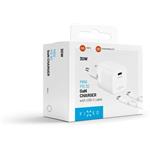 Fixed Mini set sieťovej GaN nabíjačky s USB-C výstupom a USB-C/USB-C káblom, podpora PD, 1,2 m, 30W, biely