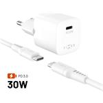 Fixed Mini set sieťovej GaN nabíjačky s USB-C výstupom a USB-C/USB-C káblom, podpora PD, 1,2 m, 30W, biely