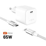 Fixed Mini Set sieťovej GaN nabíjačky s USB-C výstupom a USB-C/USB-C káblom, podpora PD, 2 metre, 65W, biely