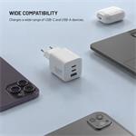 Fixed Mini Sieťová GaN nabíjačka s 2xUSB-C a USB výstupom, podpora PD, 100W, biela