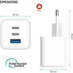 Fixed Mini sieťová GaN nabíjačka s 2xUSB-C a USB výstupom, podpora PD, 65W, biela