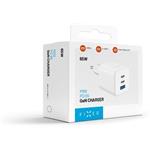 Fixed Mini sieťová GaN nabíjačka s 2xUSB-C a USB výstupom, podpora PD, 65W, biela