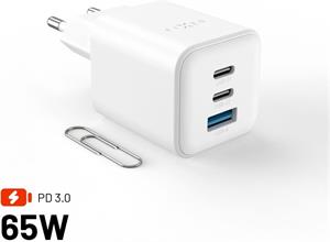 Fixed Mini sieťová GaN nabíjačka s 2xUSB-C a USB výstupom, podpora PD, 65W, biela