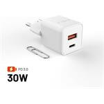 Fixed Mini sieťová GaN nabíjačka s USB-C a USB výstupom a podporou PD, 30W, biela