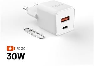 Fixed Mini sieťová GaN nabíjačka s USB-C a USB výstupom a podporou PD, 30W, biela