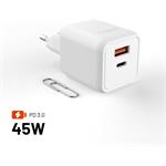 Fixed Mini sieťová GaN nabíjačka s USB-C a USB výstupom a podporou PD, 45W, biela