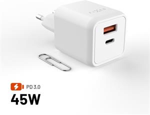 Fixed Mini sieťová GaN nabíjačka s USB-C a USB výstupom a podporou PD, 45W, biela