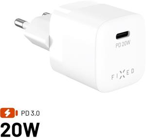 Fixed Mini sieťová nabíjačka s USB-C výstupom a podporou PD, 20W, biela