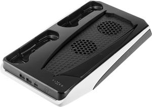 Fixed multifunkčná stanica pre PlayStation 5 s chladením a nabíjaním pre dva ovládače DualSense, čierno biela, (rozbalen