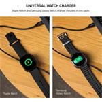 Fixed Power Watch Cable opletený kábel s konektormi USB-C/USB-C a Apple/Samsung Watch nabíjačkou, 1.5m, PD 60W, sivý