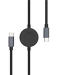 Fixed Power Watch Cable opletený kábel s konektormi USB-C/USB-C a Apple/Samsung Watch nabíjačkou, 1.5m, PD 60W, sivý