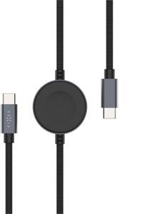 Fixed Power Watch Cable opletený kábel s konektormi USB-C/USB-C a Apple/Samsung Watch nabíjačkou, 1.5m, PD 60W, sivý