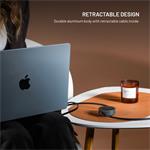 Fixed Retractable Cable navíjací kábel s konektormi USB-C/USB-C, 1m, PD 100W, 480Mbps, sivý